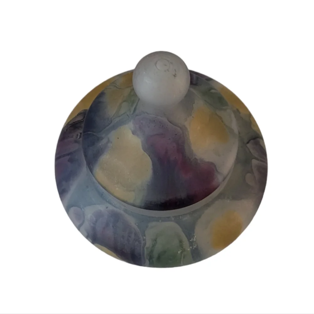 Vintage Ruevens Art Glass Lidded Dish Hand Painted